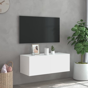 vidaXL Έπιπλο Τοίχου Τηλεόρασης με LED Λευκό 80x35x31cm