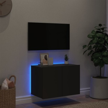vidaXL Έπιπλο Τοίχου Τηλεόρασης με LED Μαύρο 60x35x41cm