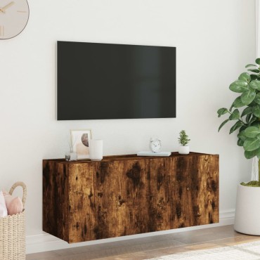 vidaXL Έπιπλο Τοίχου Τηλεόρασης με LED Καπνιστή Δρυς 100x35x41cm