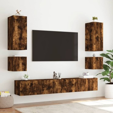 vidaXL Έπιπλο Τοίχου Τηλεόρασης με LED Καπνιστή Δρυς 100x35x41cm