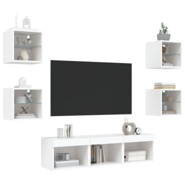 vidaXL Έπιπλα Τοίχου Τηλεόρασης 7 τεμ LED Λευκά από Επεξεργασμένο Ξύλο