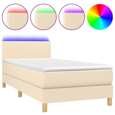 vidaXL Κρεβάτι Boxspring με Στρώμα & LED Κρεμ 80x200 εκ. Υφασμάτινο