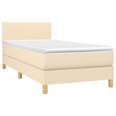 vidaXL Κρεβάτι Boxspring με Στρώμα & LED Κρεμ 80x200 εκ. Υφασμάτινο
