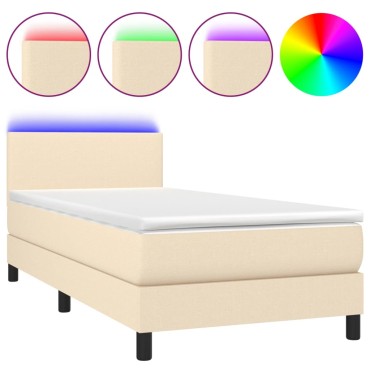 vidaXL Κρεβάτι Boxspring με Στρώμα & LED Κρεμ 80x200 εκ. Υφασμάτινο
