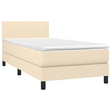 vidaXL Κρεβάτι Boxspring με Στρώμα & LED Κρεμ 80x200 εκ. Υφασμάτινο