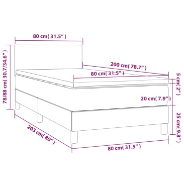 vidaXL Κρεβάτι Boxspring με Στρώμα & LED Κρεμ 80x200 εκ. Υφασμάτινο