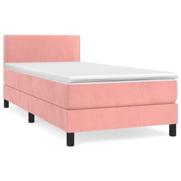 vidaXL Κρεβάτι Boxspring με Στρώμα Ροζ 100x200 εκ. Βελούδινο