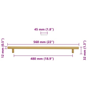 vidaXL Λαβές Ντουλαπιών 5 τεμ. Χρυσές 480 χιλ. από Ανοξείδωτο Ατσάλι