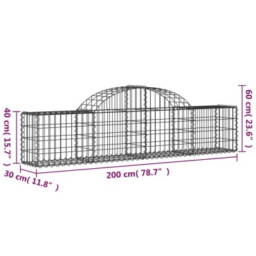 vidaXL Συρματοκιβώτια Τοξωτά 18 τεμ. 200x30x40/60 εκ. Γαλβαν. Ατσάλι