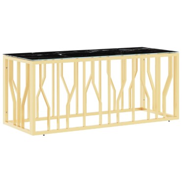 vidaXL Τραπέζι Σαλονιού Χρυσό 110x45x45cm Ανοξείδωτο Ατσάλι & Γυαλί 1 τεμ.