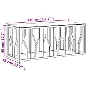 vidaXL Τραπέζι Σαλονιού Χρυσό 110x45x45cm Ανοξείδωτο Ατσάλι & Γυαλί 1 τεμ.