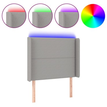 vidaXL Κεφαλάρι Κρεβατιού LED Ανοιχτό Γκρι 93x16x118/128cm Υφασμάτινο 1 τεμ.