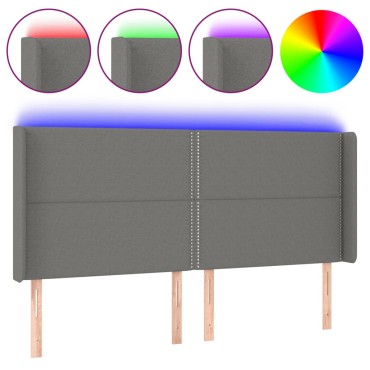 vidaXL Κεφαλάρι Κρεβατιού LED Σκούρο Γκρι 163x16x118/128cm Υφασμάτινο 1 τεμ.