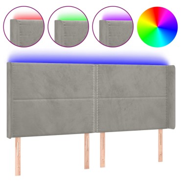 vidaXL Κεφαλάρι Κρεβατιού LED Ανοιχτό Γκρι 163x16x118/128cm Βελούδινο 1 τεμ.