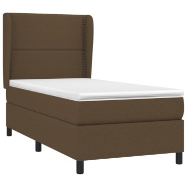 vidaXL Κρεβάτι Boxspring με Στρώμα Σκούρο Καφέ 90x190 εκ. Υφασμάτινο