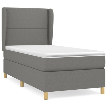 vidaXL Κρεβάτι Boxspring με Στρώμα Σκούρο Γκρι 90x200 εκ. Υφασμάτινο