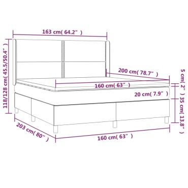 vidaXL Κρεβάτι Boxspring με Στρώμα Σκούρο Καφέ 160x200 εκ Υφασμάτινο