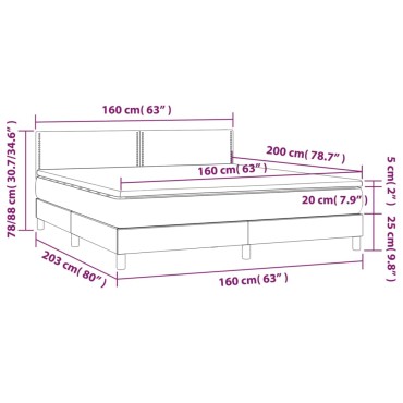 vidaXL Κρεβάτι Boxspring με Στρώμα & LED Αν.Γκρι 160x200 εκ Υφασμάτινο