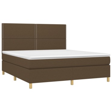 vidaXL Κρεβάτι Boxspring με Στρώμα & LED Σκ.Καφέ 160x200εκ. Υφασμάτινο