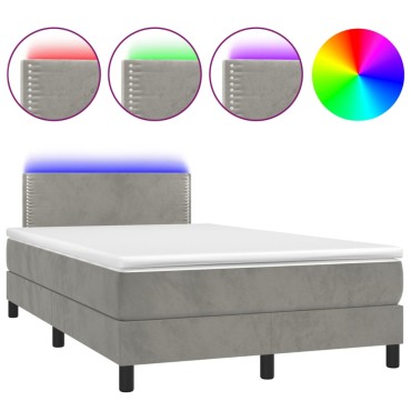 vidaXL Κρεβάτι Boxspring με Στρώμα & LED Αν.Γκρι 120x200 εκ. Βελούδινο