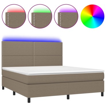 vidaXL Κρεβάτι Boxspring με Στρώμα & LED Taupe 160x200 εκ. Υφασμάτινο