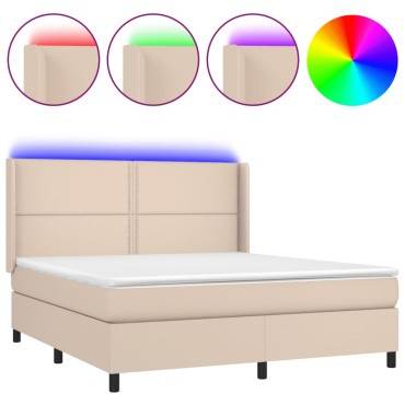 vidaXL Κρεβάτι Boxspring Στρώμα&LED Καπουτσίνο 180x200 εκ. Συνθ. Δέρμα