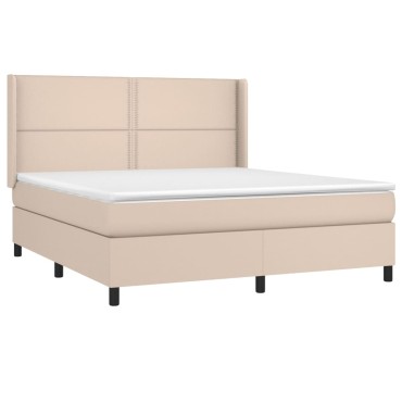 vidaXL Κρεβάτι Boxspring Στρώμα&LED Καπουτσίνο 180x200 εκ. Συνθ. Δέρμα