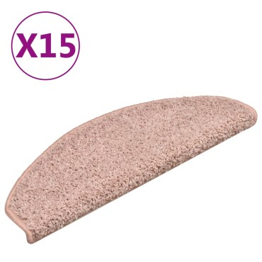 vidaXL Πατάκια Σκάλας Μοκέτα 15 τεμ. Ανοιχτό Ροζ 65 x 21 x 4 εκ.