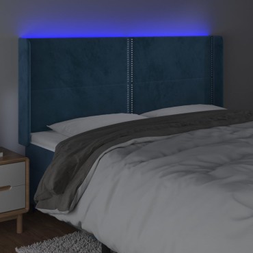 vidaXL Κεφαλάρι Κρεβατιού LED Σκούρο Μπλε 163x16x118/128cm Βελούδινο 1 τεμ.