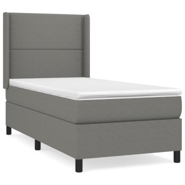 vidaXL Κρεβάτι Boxspring με Στρώμα Σκούρο Γκρι 90x200 εκ. Υφασμάτινο