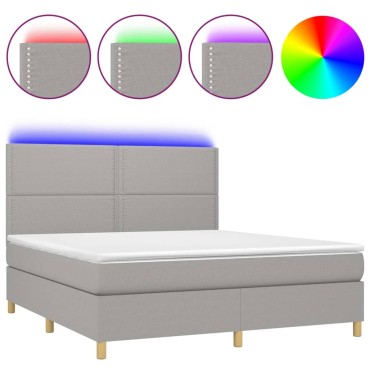 vidaXL Κρεβάτι Boxspring με Στρώμα & LED Αν.Γκρι 180x200εκ. Υφασμάτινο