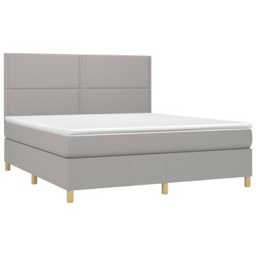 vidaXL Κρεβάτι Boxspring με Στρώμα & LED Αν.Γκρι 180x200εκ. Υφασμάτινο