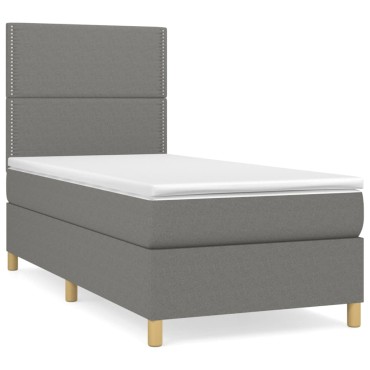 vidaXL Κρεβάτι Boxspring με Στρώμα Σκούρο Γκρι 90x200 εκ. Υφασμάτινο