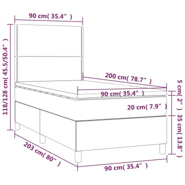 vidaXL Κρεβάτι Boxspring με Στρώμα Σκούρο Γκρι 90x200 εκ. Υφασμάτινο
