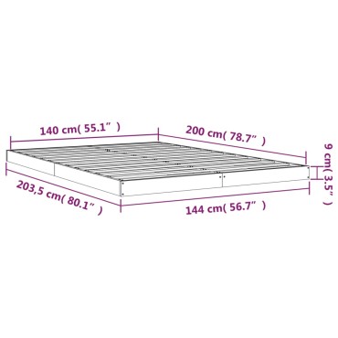 vidaXL Πλαίσιο Κρεβατιού 140x200cm από Μασίφ Ξύλο Πεύκου 1 τεμ. - Διπλό