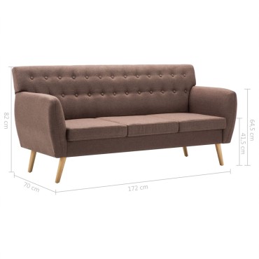 vidaXL Καναπές Τριθέσιος Καφέ 172x70x82cm Υφασμάτινη Ταπετσαρία 1 τεμ.