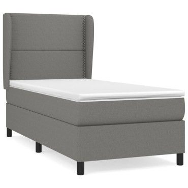 vidaXL Κρεβάτι Boxspring με Στρώμα Σκούρο Γκρι 90x200 εκ. Υφασμάτινο