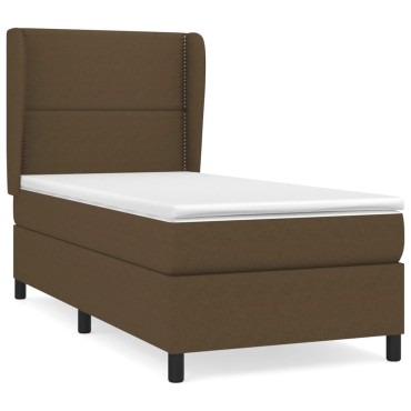 vidaXL Κρεβάτι Boxspring με Στρώμα Σκούρο Καφέ 90x200 εκ. Υφασμάτινο