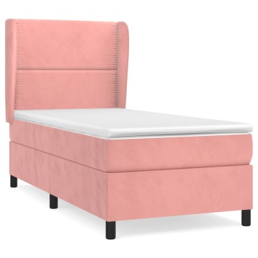 vidaXL Κρεβάτι Boxspring με Στρώμα Ροζ 100x200 εκ. Βελούδινο