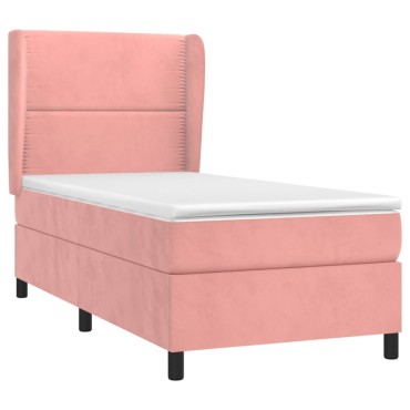 vidaXL Κρεβάτι Boxspring με Στρώμα Ροζ 100x200 εκ. Βελούδινο