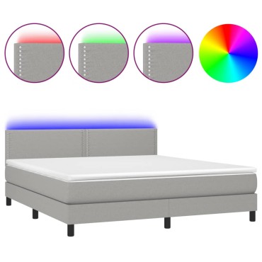 vidaXL Κρεβάτι Boxspring με Στρώμα & LED Αν.Γκρι 160x200 εκ Υφασμάτινο