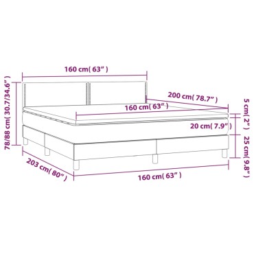 vidaXL Κρεβάτι Boxspring με Στρώμα & LED Αν.Γκρι 160x200 εκ Υφασμάτινο