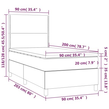 vidaXL Κρεβάτι Boxspring με Στρώμα & LED Taupe 90x200 εκ. Υφασμάτινο