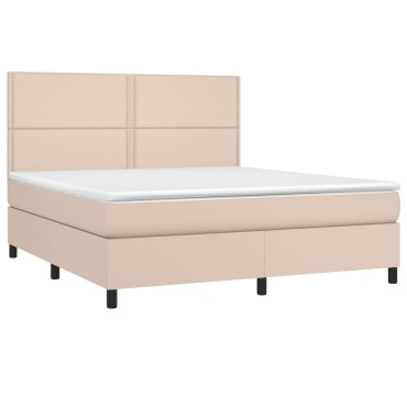 vidaXL Κρεβάτι Boxspring Στρώμα&LED Καπουτσίνο 180x200 εκ. Συνθ. Δέρμα
