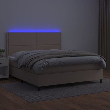 vidaXL Κρεβάτι Boxspring Στρώμα&LED Καπουτσίνο 180x200 εκ. Συνθ. Δέρμα