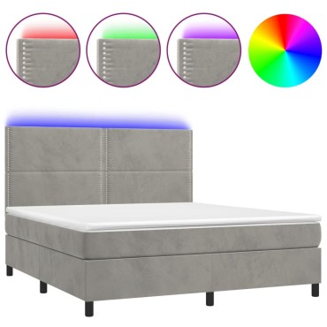 vidaXL Κρεβάτι Boxspring με Στρώμα & LED Αν.Γκρι 160x200 εκ. Βελούδινο