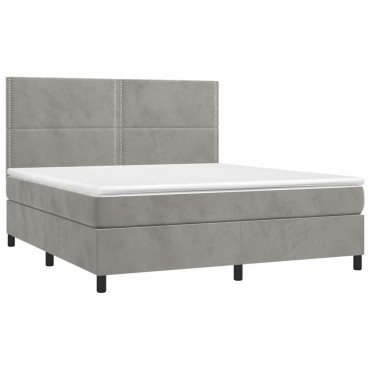vidaXL Κρεβάτι Boxspring με Στρώμα & LED Αν.Γκρι 160x200 εκ. Βελούδινο
