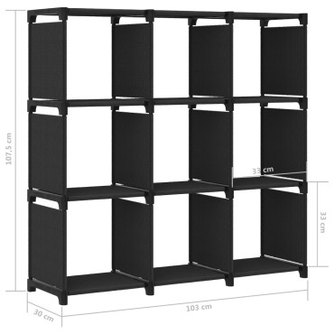 vidaXL Ραφιέρα με 9 Κύβους & Κουτιά Μαύρη 103x30x107,5cm Υφασμάτινη 1 τεμ.