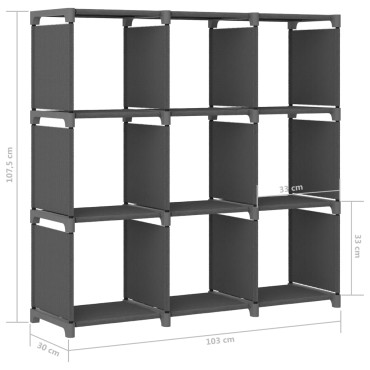 vidaXL Ραφιέρα με 9 Κύβους & Κουτιά Γκρι 103x30x107,5cm Υφασμάτινη 1 τεμ.