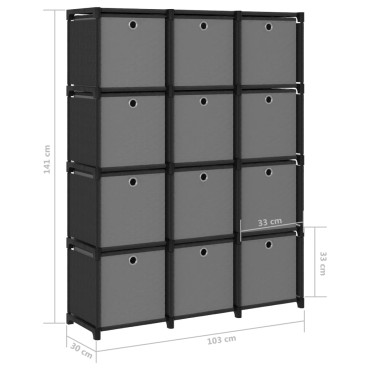 vidaXL Ραφιέρα με 12 Κύβους & Κουτιά Μαύρη 103x30x141cm Υφασμάτινη 1 τεμ.